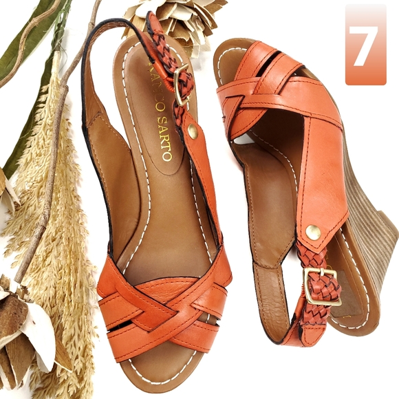 Franco Sarto Shoes - Franco Sarto Orange Slingback Wedge Sandals 7m